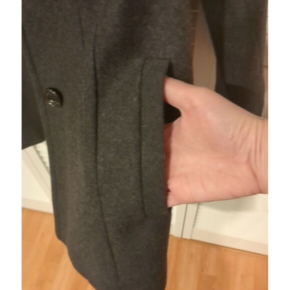 London Fog Wool Blend Pea Coat Womens L Gray 3 Button 90s Y2K Vtg Classic Staple - Picture 4 of 10